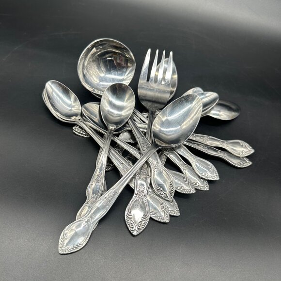 Vintage Flatware Lot of 19 Orleans Pamela Silver Stainless Steel Korea Floral - Picture 1 of 8